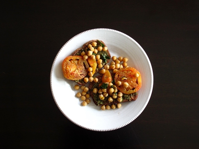 israeli spiced tomatoes + pesto beans on&nbsp;toast