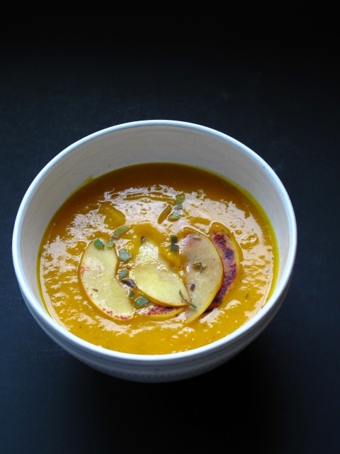 buttercup squash soup with coconut, sage +&nbsp;quince